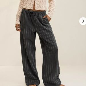 aerie Charcoal Pinstripe Wide-Leg Drawstring Pants